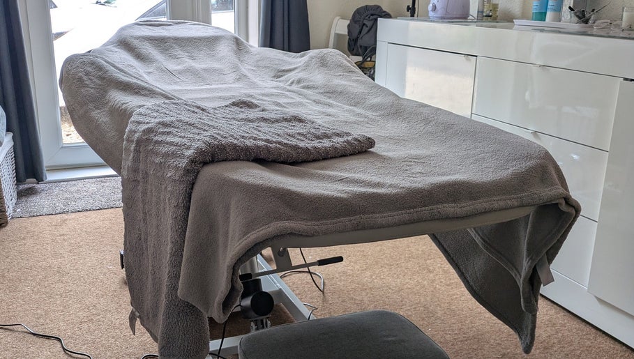 Relaxing treatment room at Beauty by Bex in March, England, GB featuring a comfortable spa bed.
