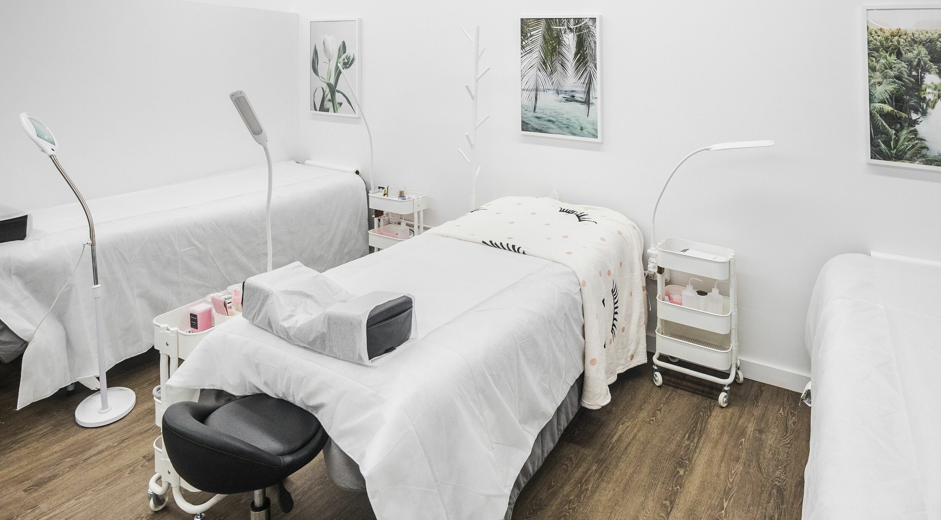 Relax in the calming therapy room at V Lash Studio in New York, New York, US.