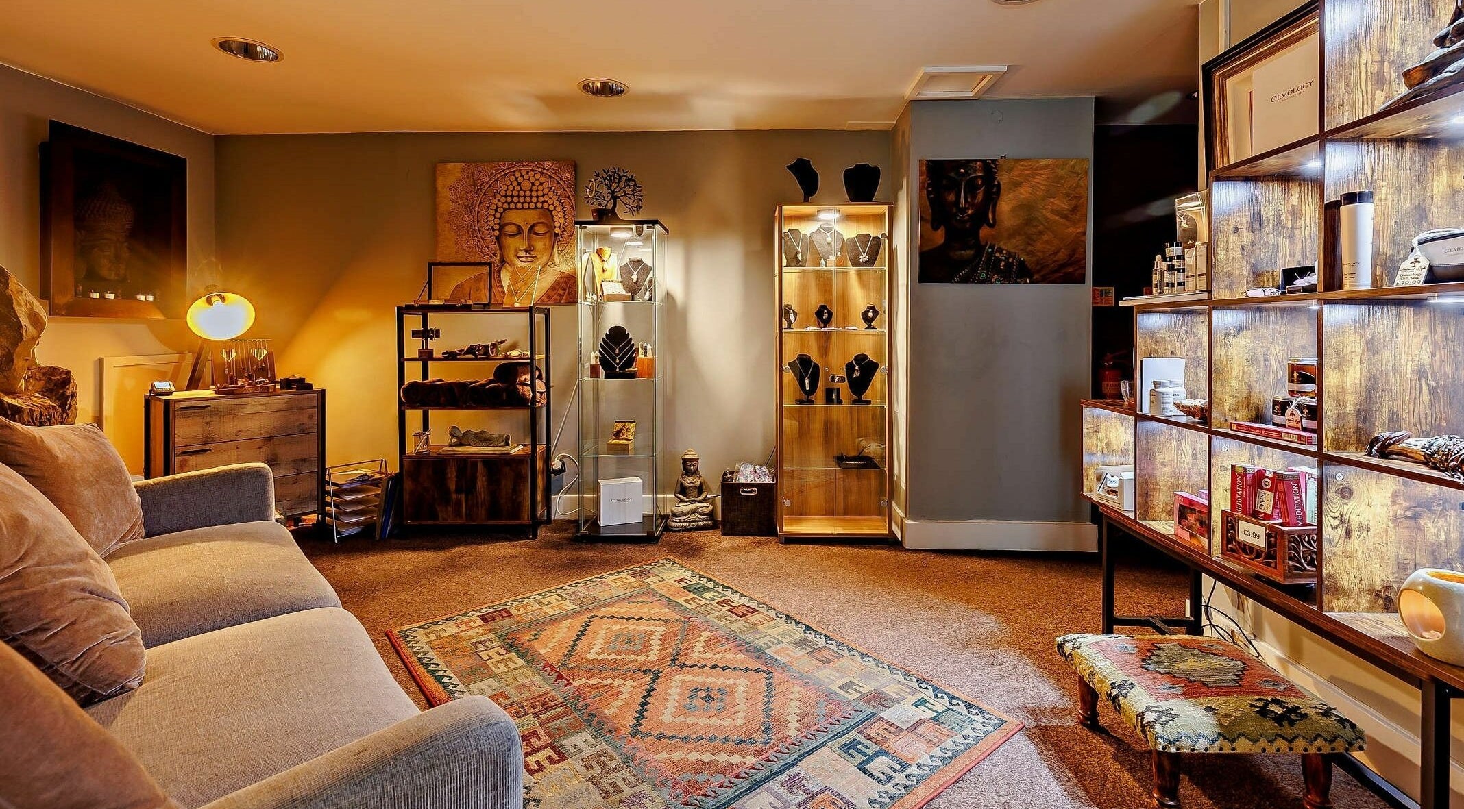 Comfortable lounge at Natural Light Spa and Wellness in Guildford, England, GB, featuring warm lighting and decor.