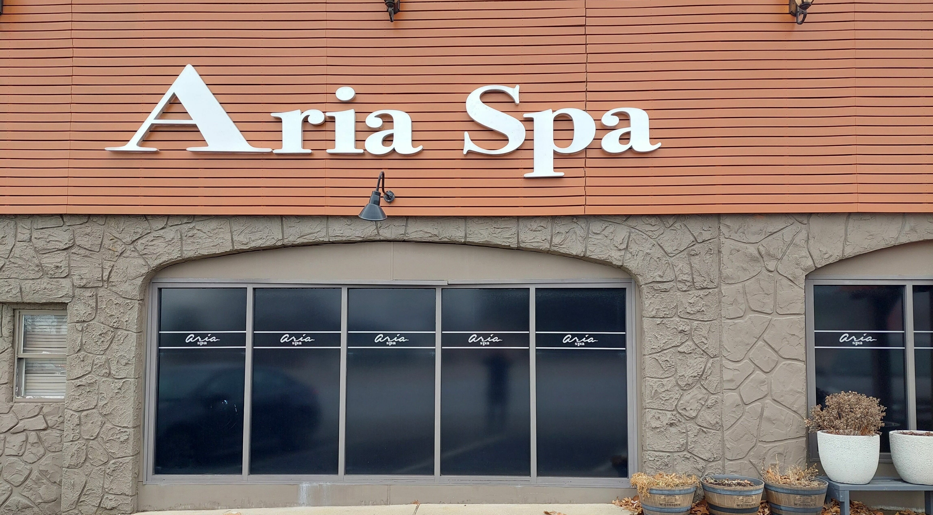 Front view of Aria Spa in Butler, New Jersey, US, showcasing its stylish exterior signage.