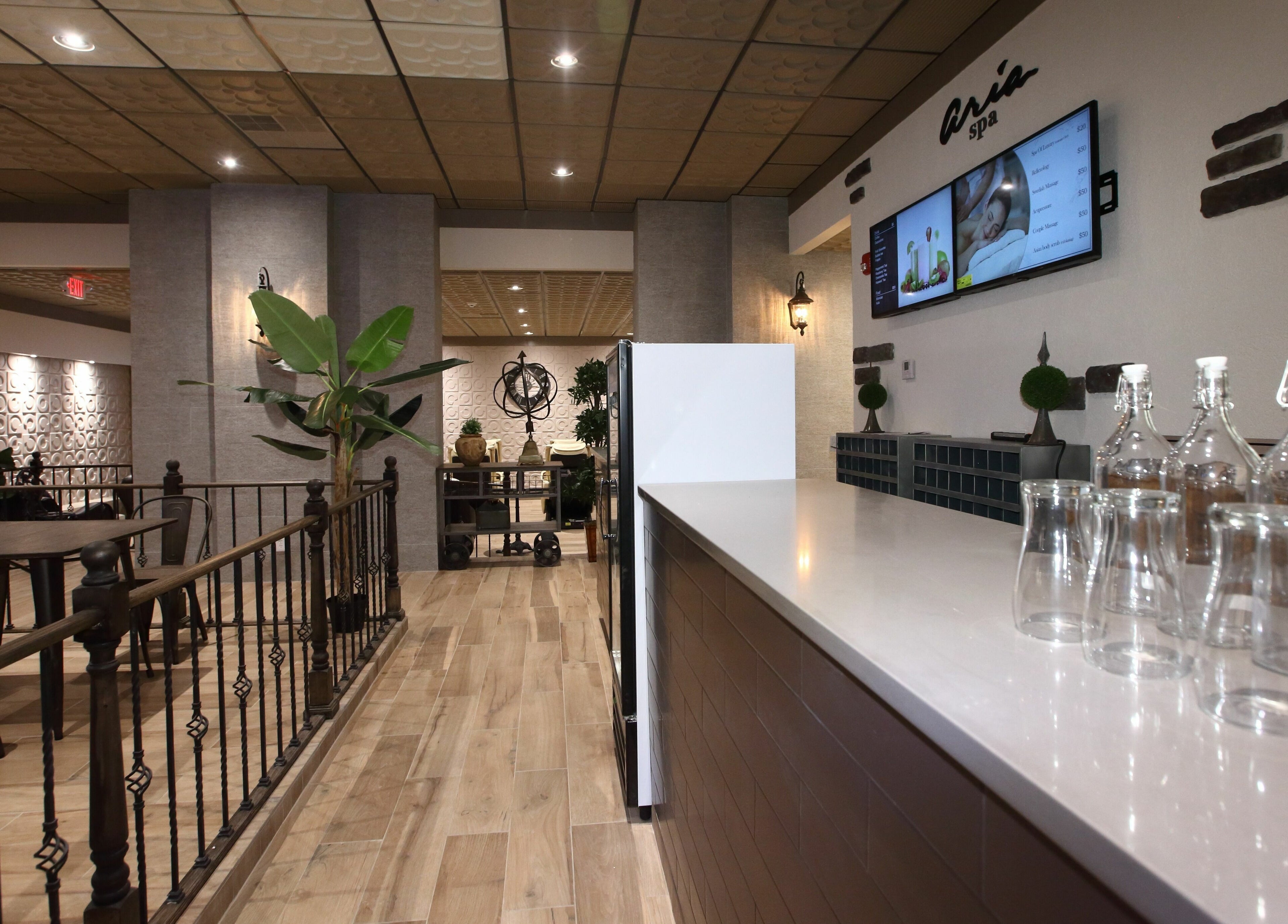 Luxurious entryway of Aria Spa with modern decor in Butler, New Jersey, US.