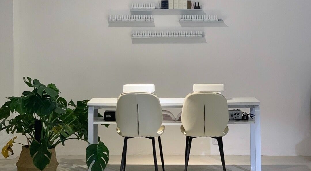 Elegant nail station at The Glam O'clock, Hong Kong Island, HK, perfect for pampering sessions.