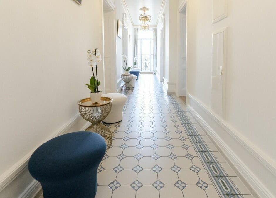 Chic hallway at Ambassade Biologique Recherche Zürich with stylish decor in Zürich, Zürich, CH.