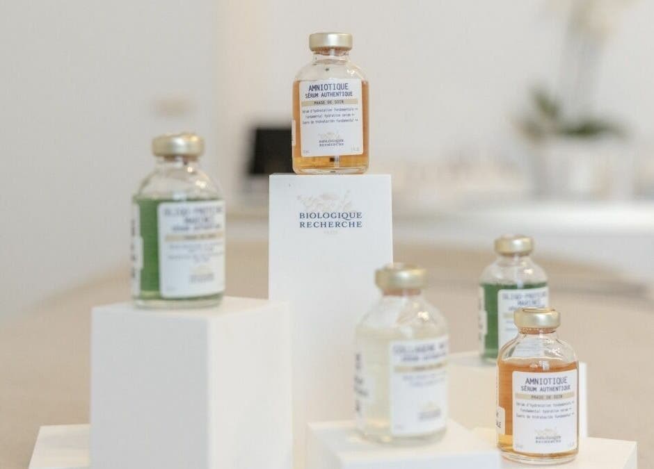 Biologique Recherche serums displayed elegantly at Ambassade Biologique Recherche Zürich, Zürich, Zürich, CH.