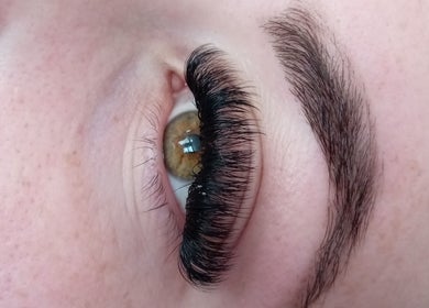 Close-up of expertly applied eyelash extensions at By Gemma Louise, Ebbw Vale, Wales, GB.
