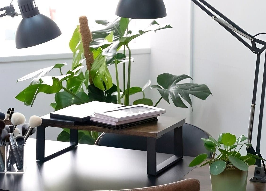 Atelier Yurga's tranquil workspace with plants and makeup brushes in Chipping Norton, England, GB.