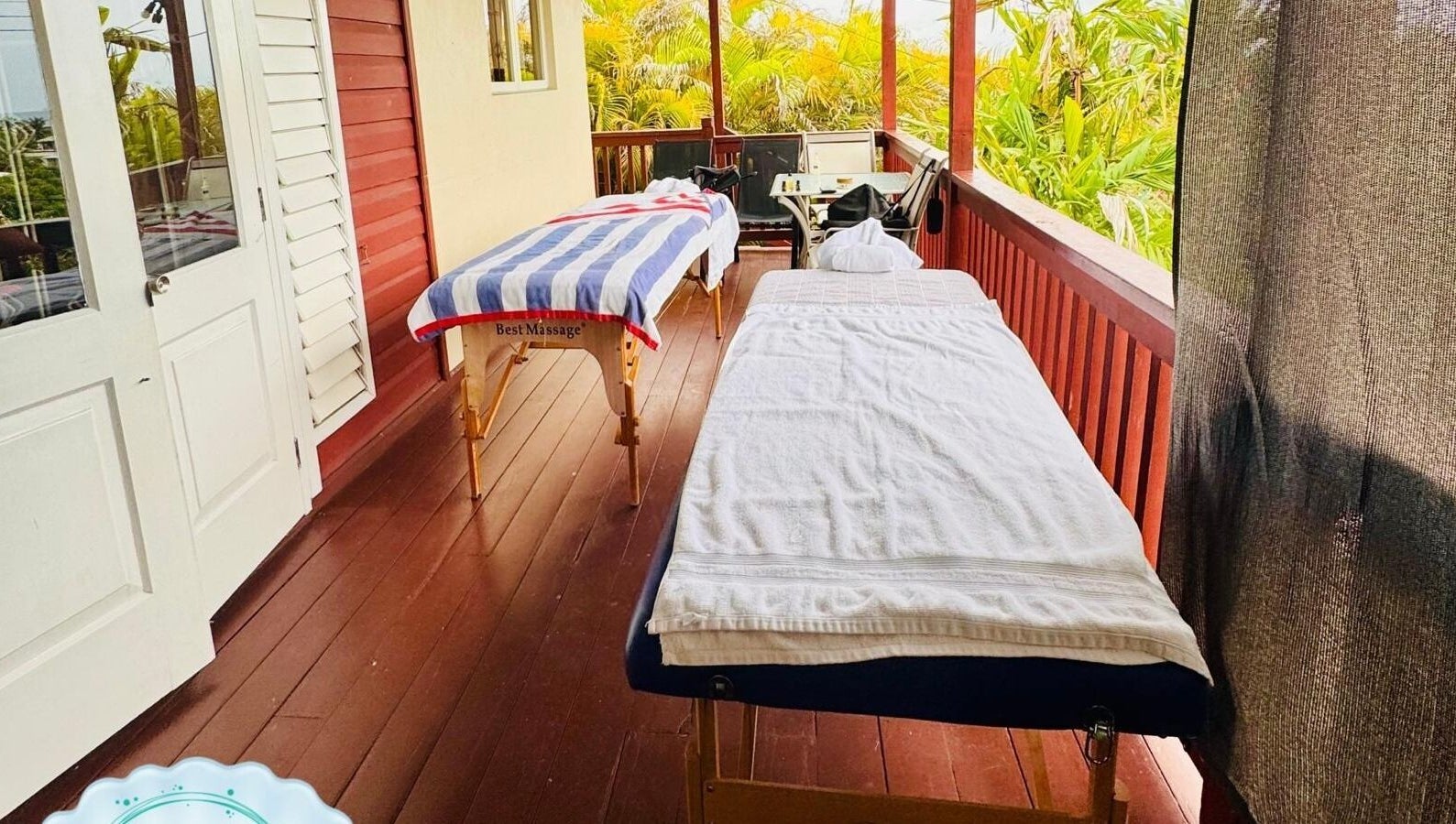 Outdoor massage tables at Serenity and Bliss Mobile Massage Barbados, Saint Michael, BB, offering a peaceful setting.
