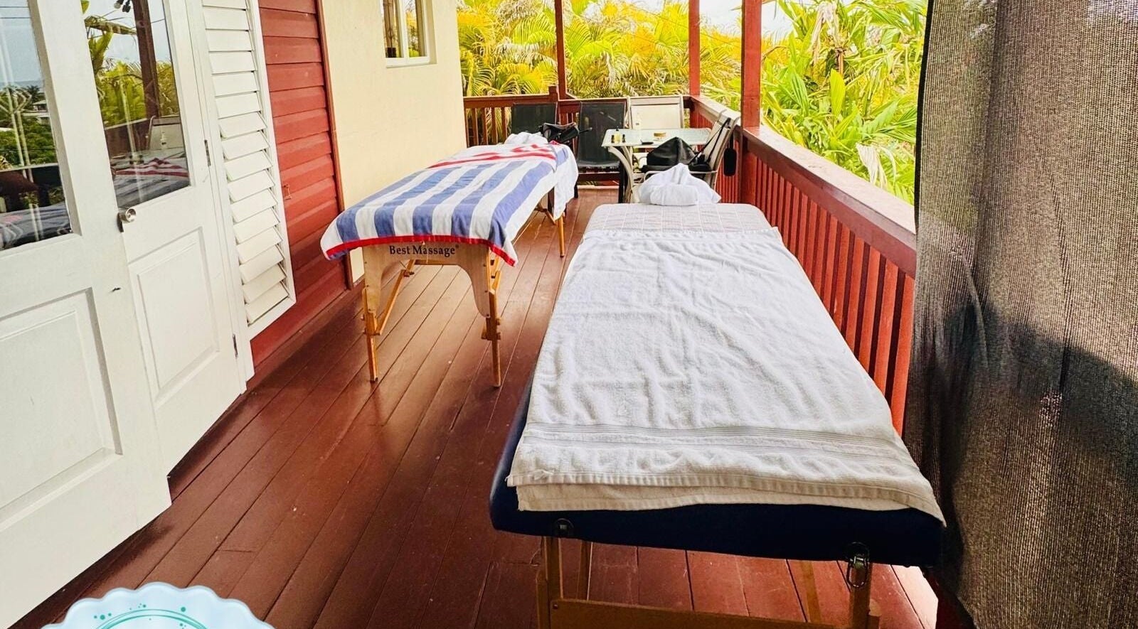 Outdoor massage tables at Serenity and Bliss Mobile Massage Barbados, Saint Michael, BB, offering a peaceful setting.