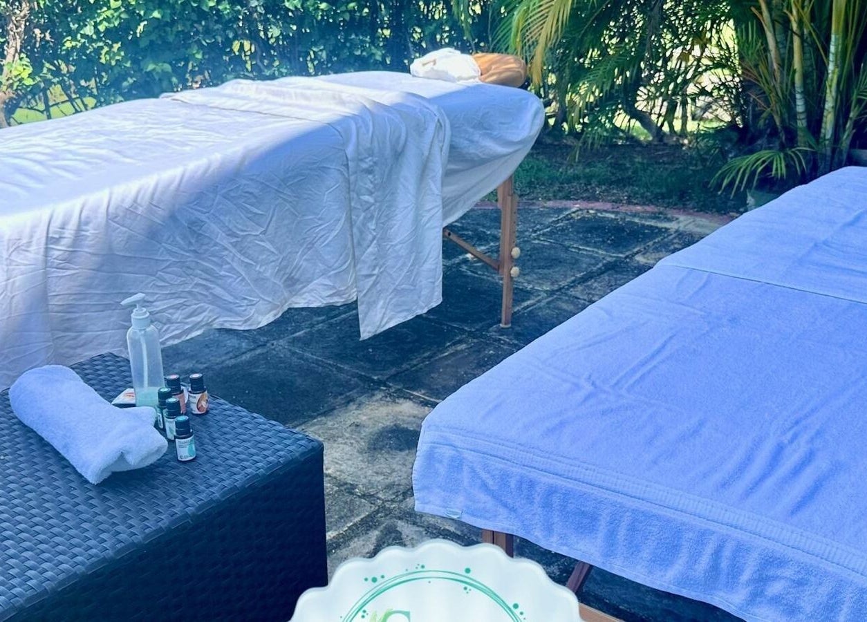 Outdoor massage setup at Serenity and Bliss Mobile Massage Barbados in Saint Michael, Barbados.