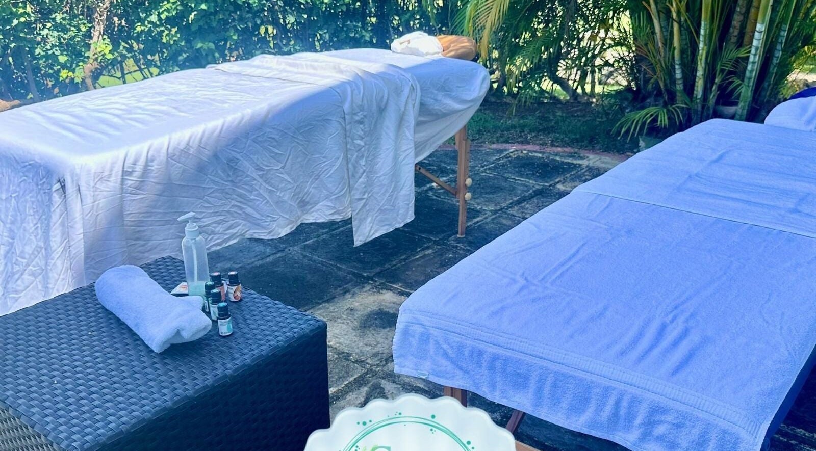 Outdoor massage setup at Serenity and Bliss Mobile Massage Barbados in Saint Michael, Barbados.