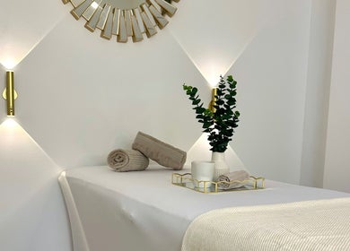 Relaxing spa bed setup at Natalies Beauty & Training, Cardiff, Wales, GB, featuring elegant decor.