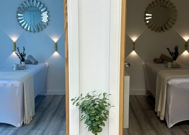 Spa treatment rooms with elegant decor at Natalies Beauty & Training, Cardiff, Wales, GB.