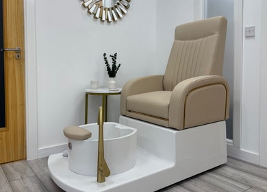 Pedicure chair setup at Natalies Beauty & Training, Cardiff, Wales, GB, showcasing comfort and style.