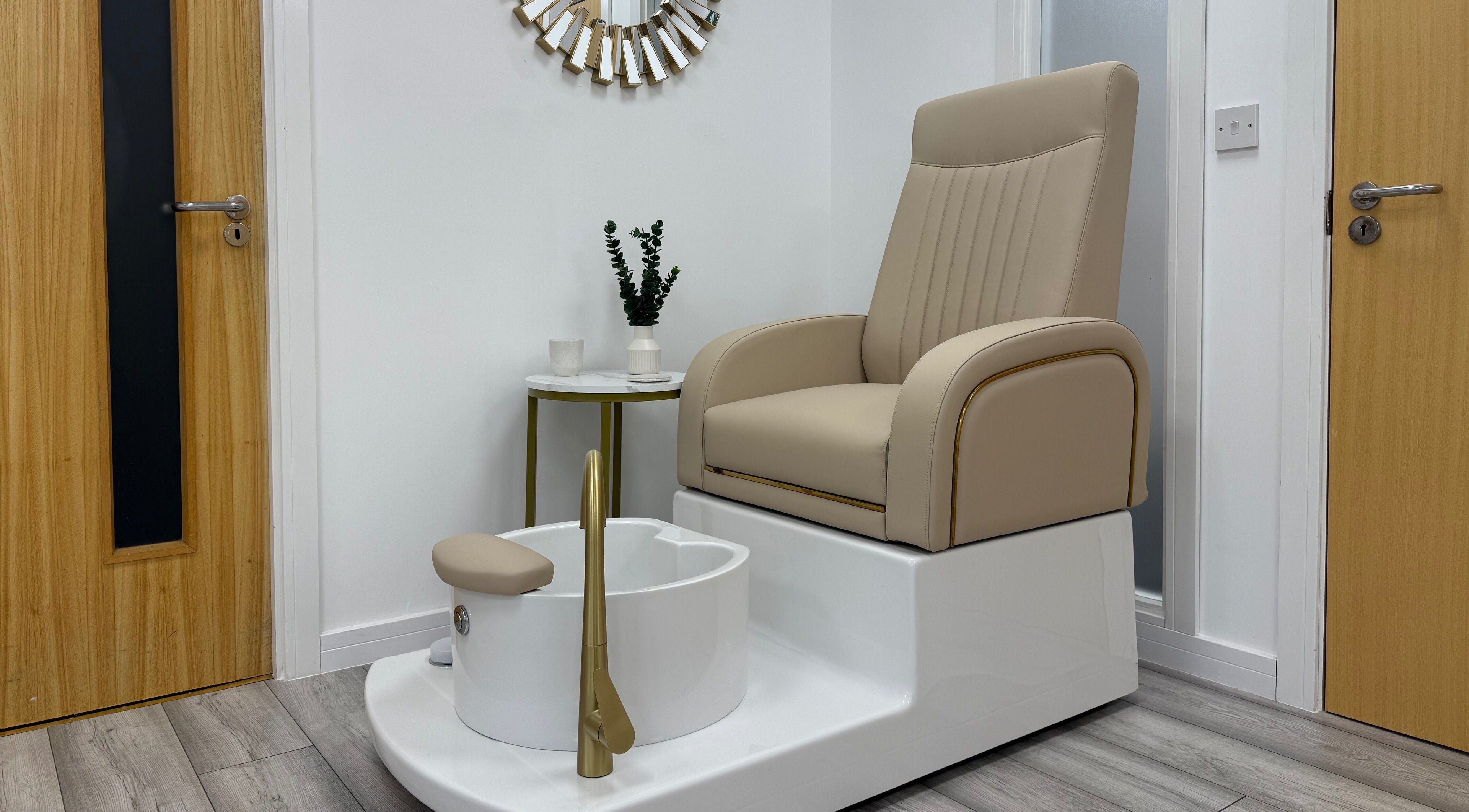 Pedicure chair setup at Natalies Beauty & Training, Cardiff, Wales, GB, showcasing comfort and style.