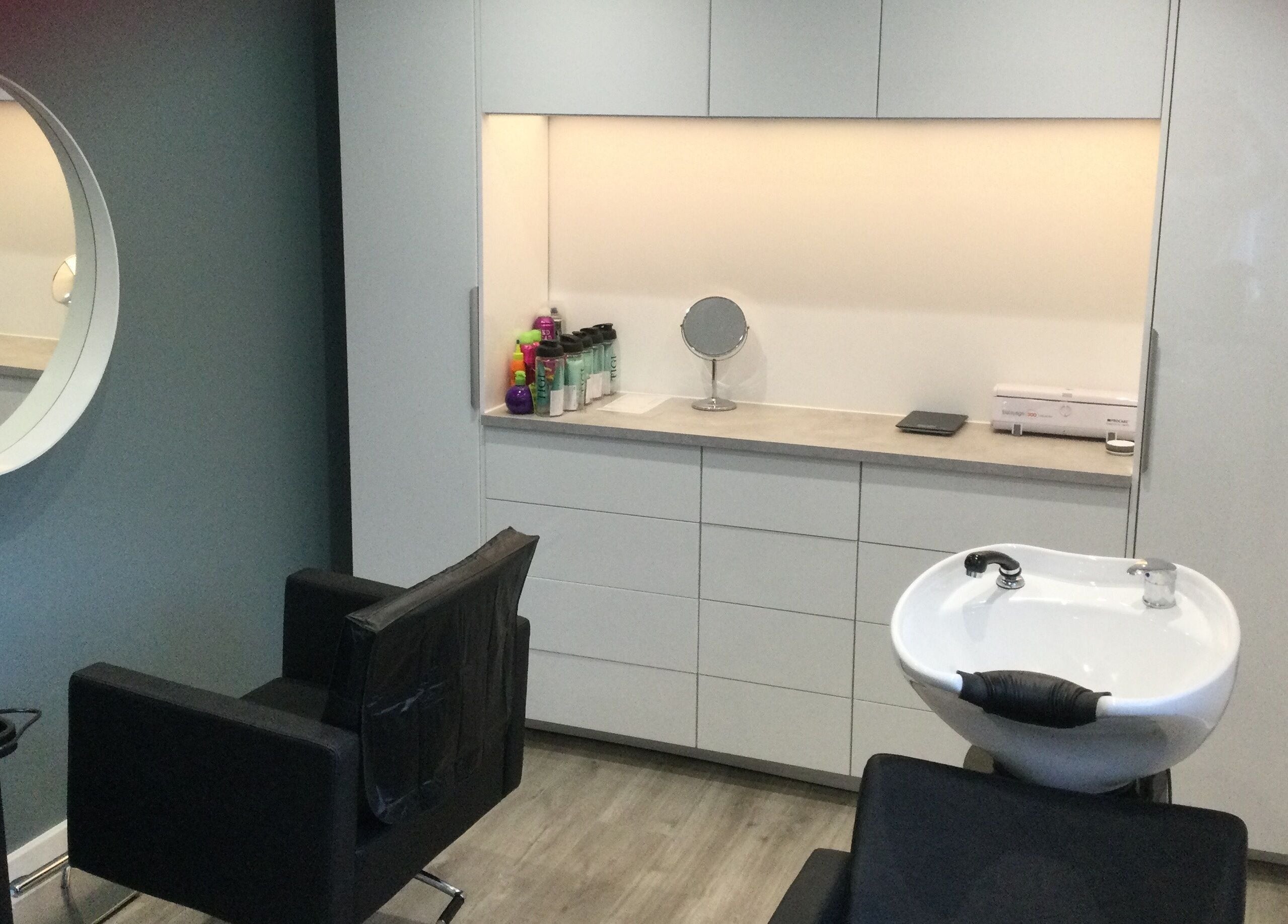 Modern styling room at Tresses Colour & Styling Room in Rochford, England, GB, featuring sleek design.