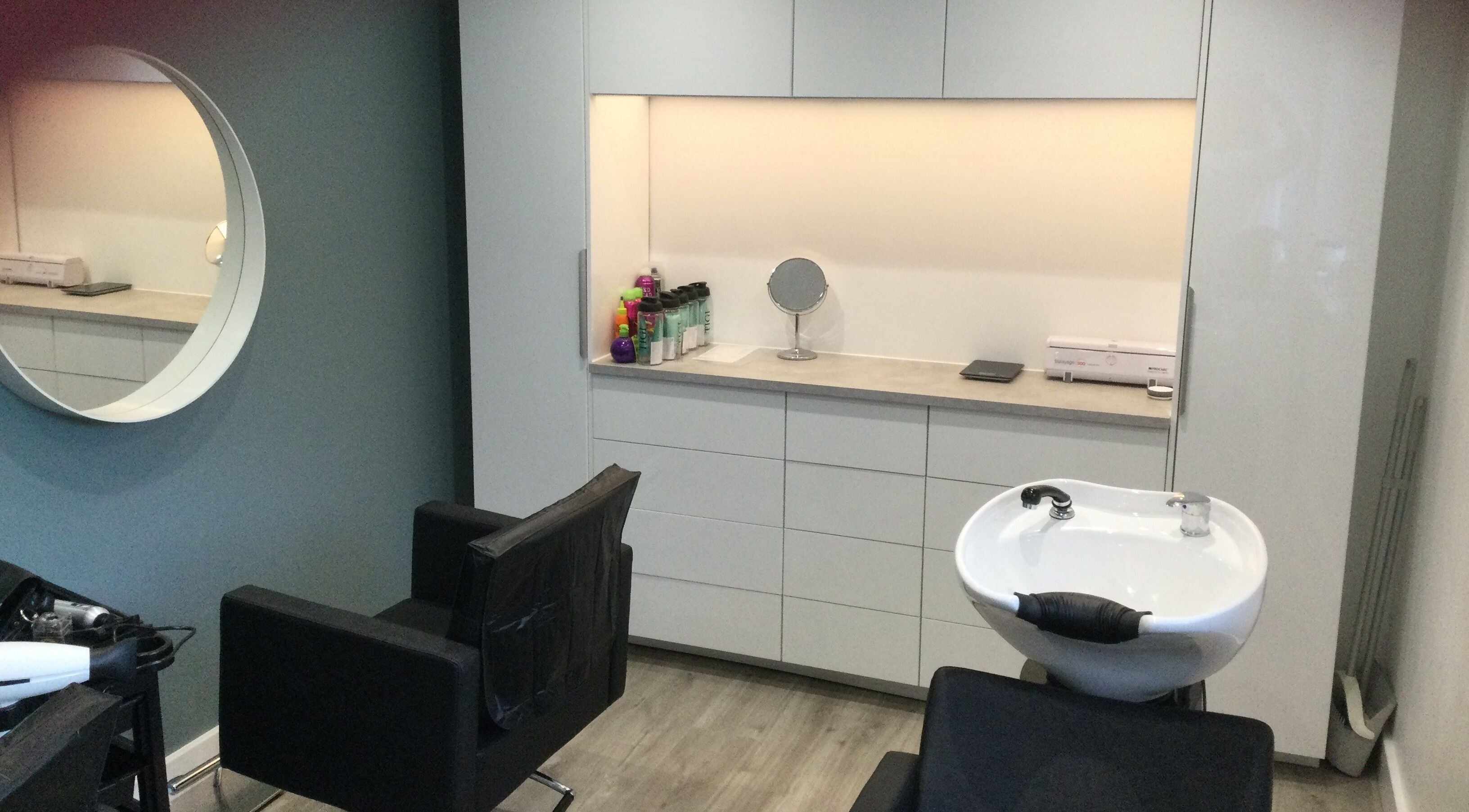 Modern styling room at Tresses Colour & Styling Room in Rochford, England, GB, featuring sleek design.