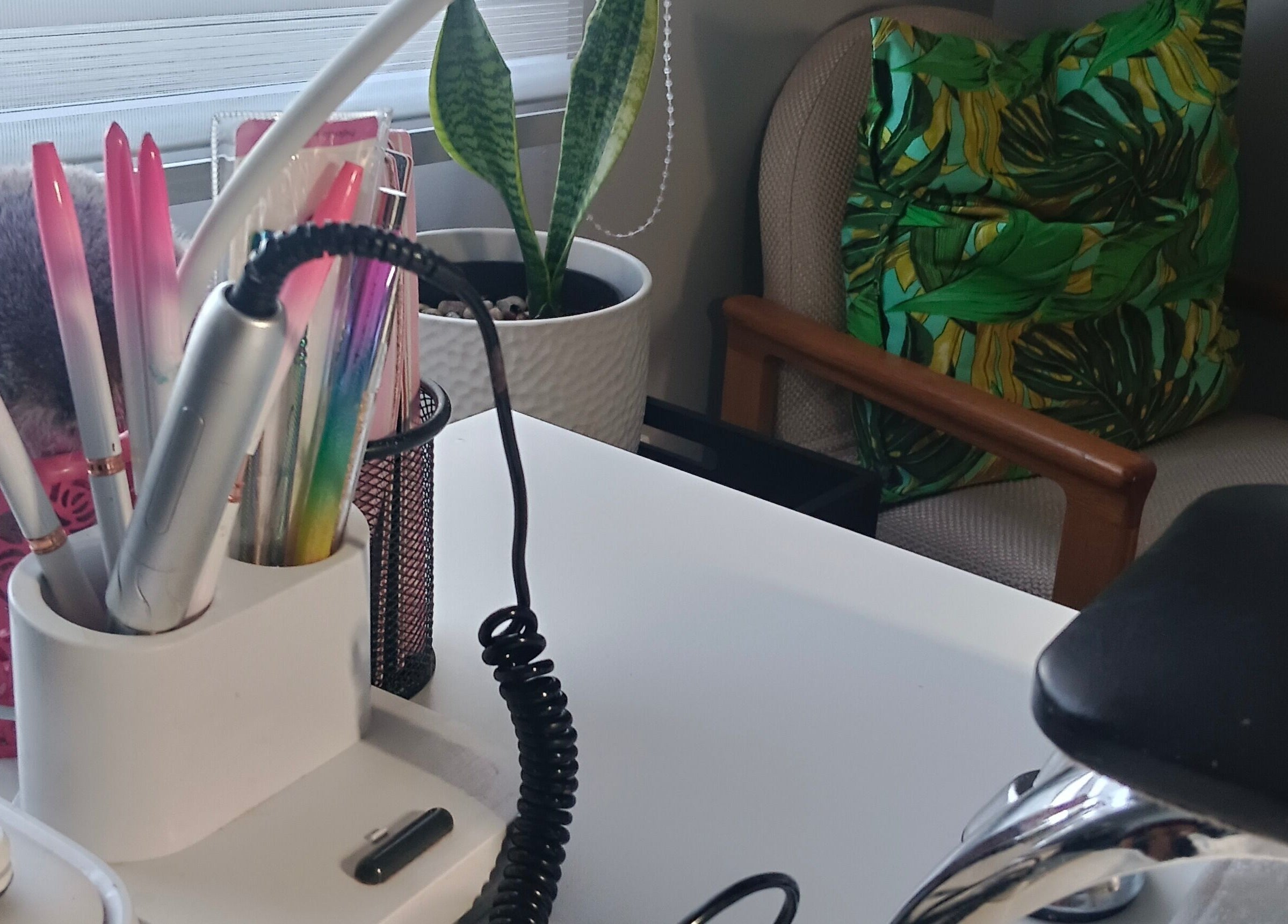 Elegant manicure station at Scarletgold Beauty Salon, Johannesburg, Gauteng, ZA, with vibrant decor.