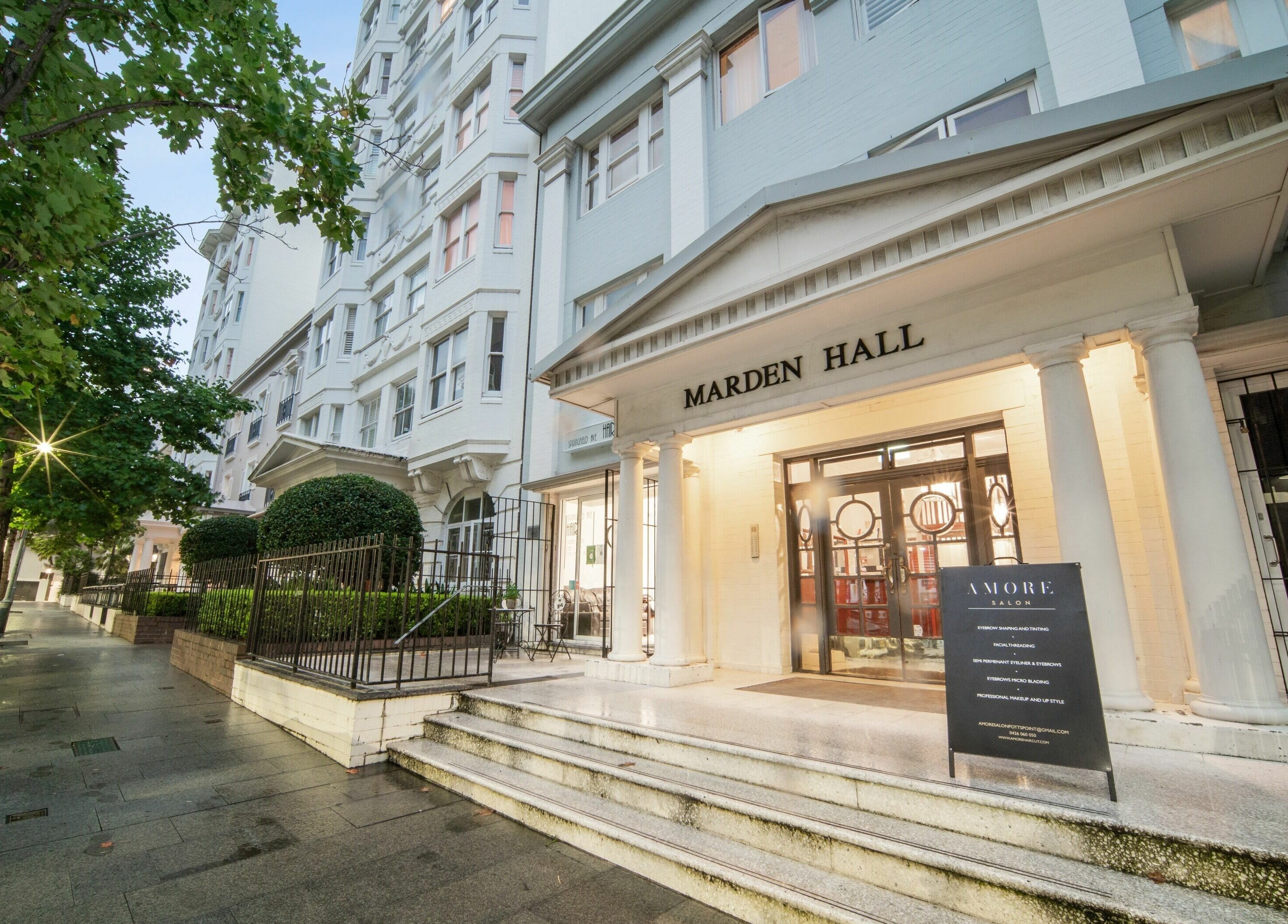 Elegant entrance to Amore Salon at Marden Hall, Potts Point, New South Wales, AU.