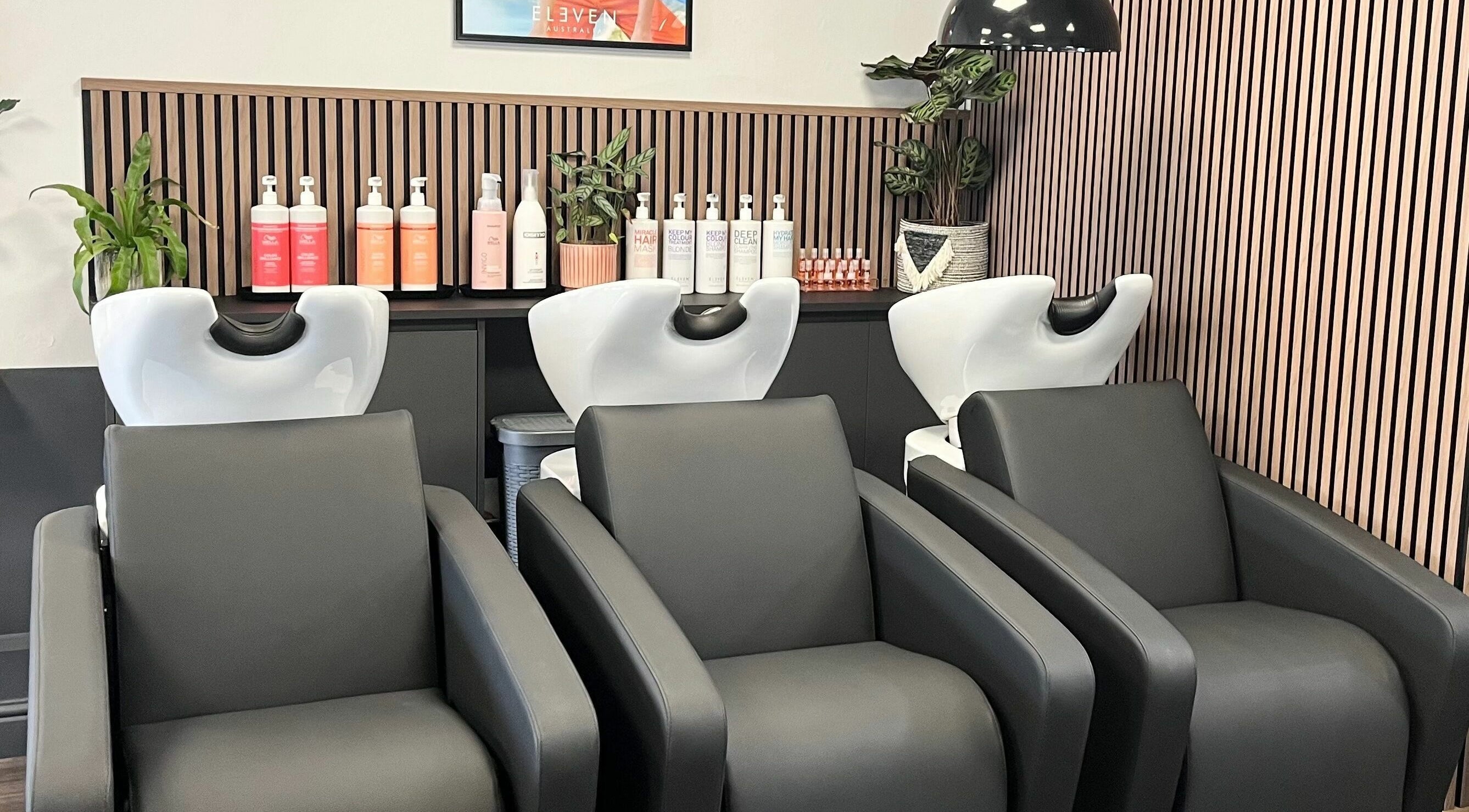 Modern wash stations at West One Hairdressing - West End, featuring sleek design in West End, England, GB.