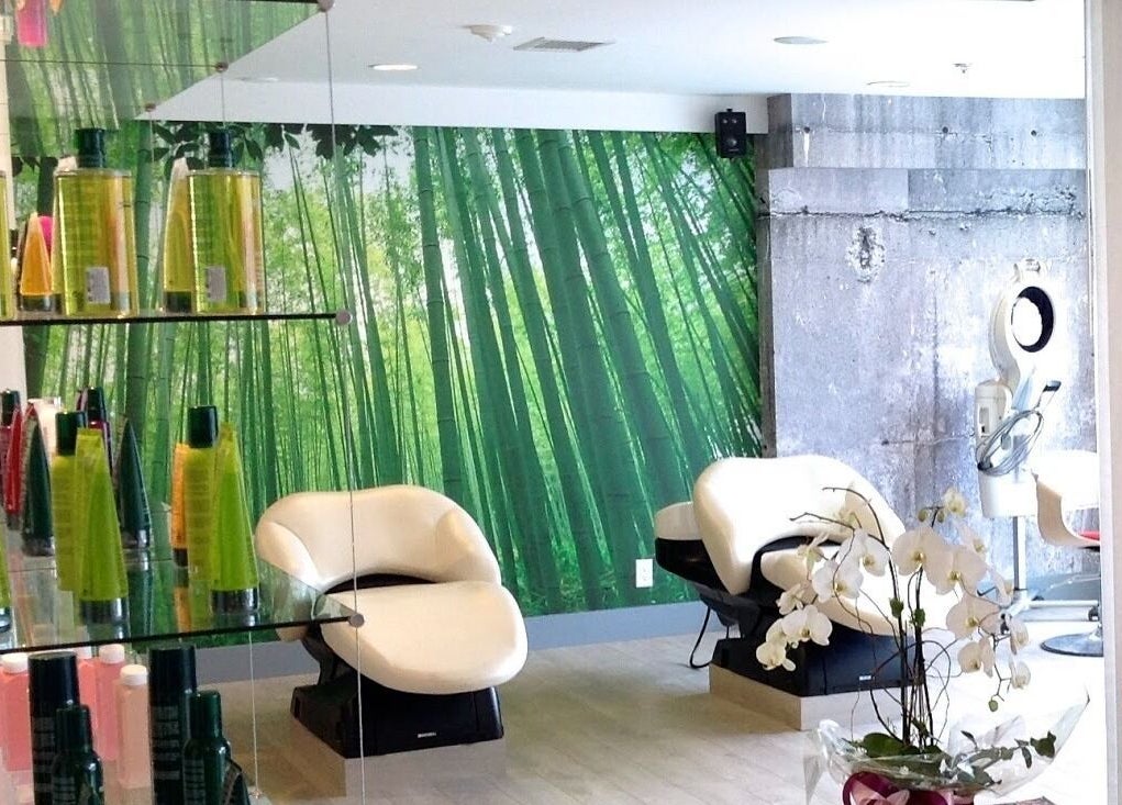 Modern salon interior at House Of Yoko in North Vancouver, British Columbia, CA with bamboo-themed decor.