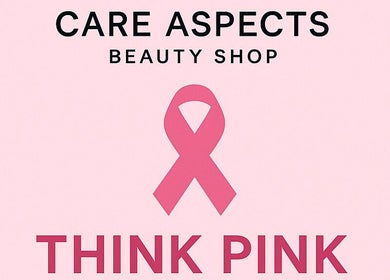 Pink ribbon at Care Aspects Beauty Shop RT in Ras Tanura, Eastern Province, SA promoting awareness.