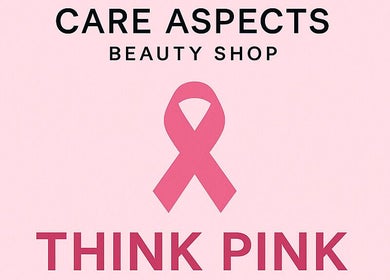 Care Aspects Beauty Shop UDH in Udhailiyah, Eastern Province, SA supports breast cancer awareness with a pink ribbon.
