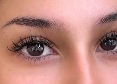 Close-up of elegant eyelash extensions at Lashes Girl in West Covina, California, US.