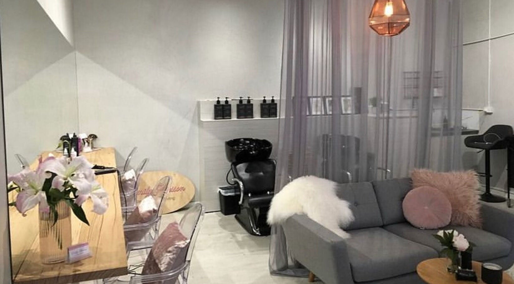 Chic interior of Emily Glasson Hair Make up and Styling in Maroochydore, Queensland, AU with modern amenities.