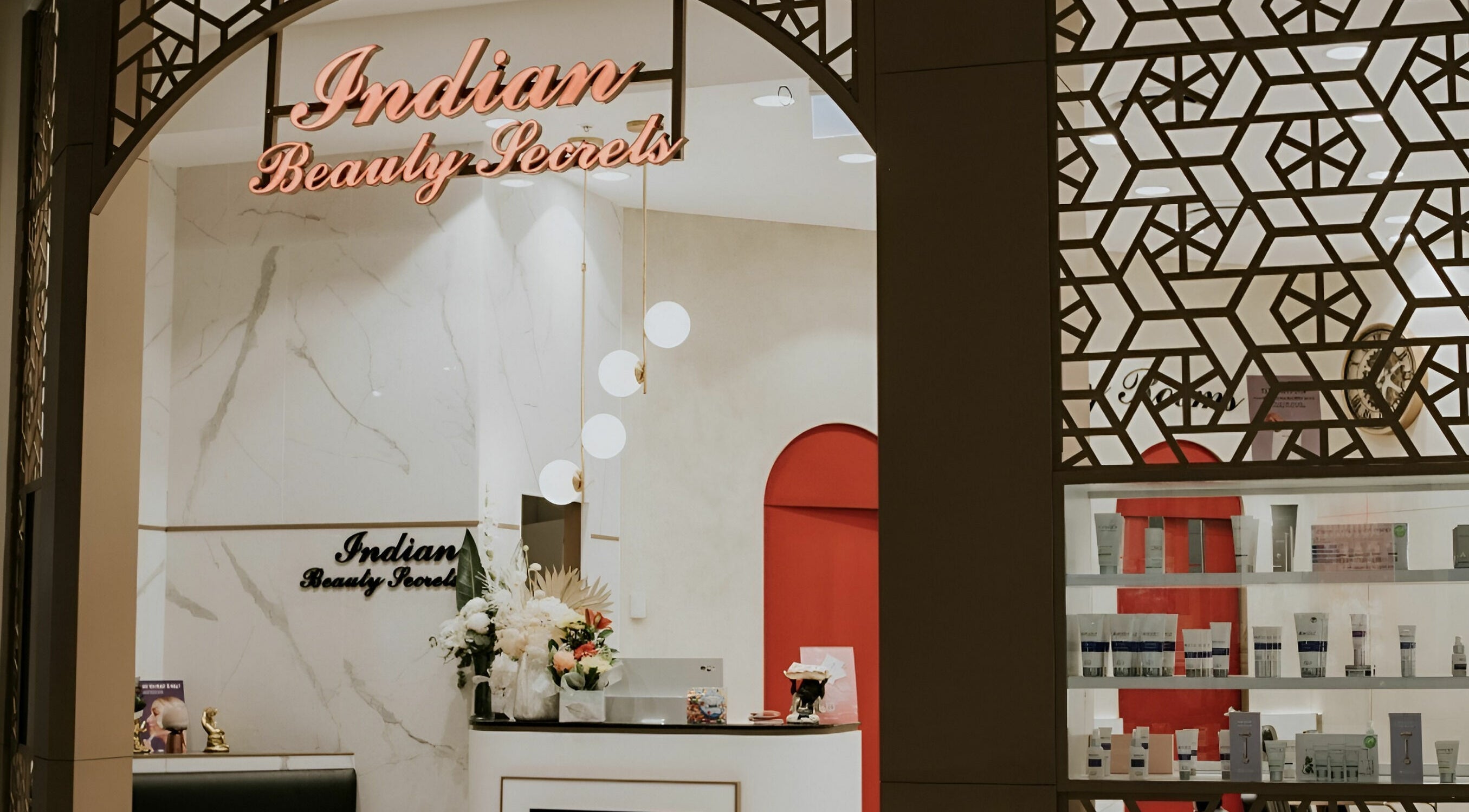 Entrance of Indian Beauty Secrets in Marsden Park, New South Wales, AU with elegant interior decor.