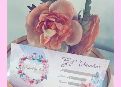 Lashed By Kate gift voucher with pink flowers in Harworth, England, GB. A perfect beauty gift choice.