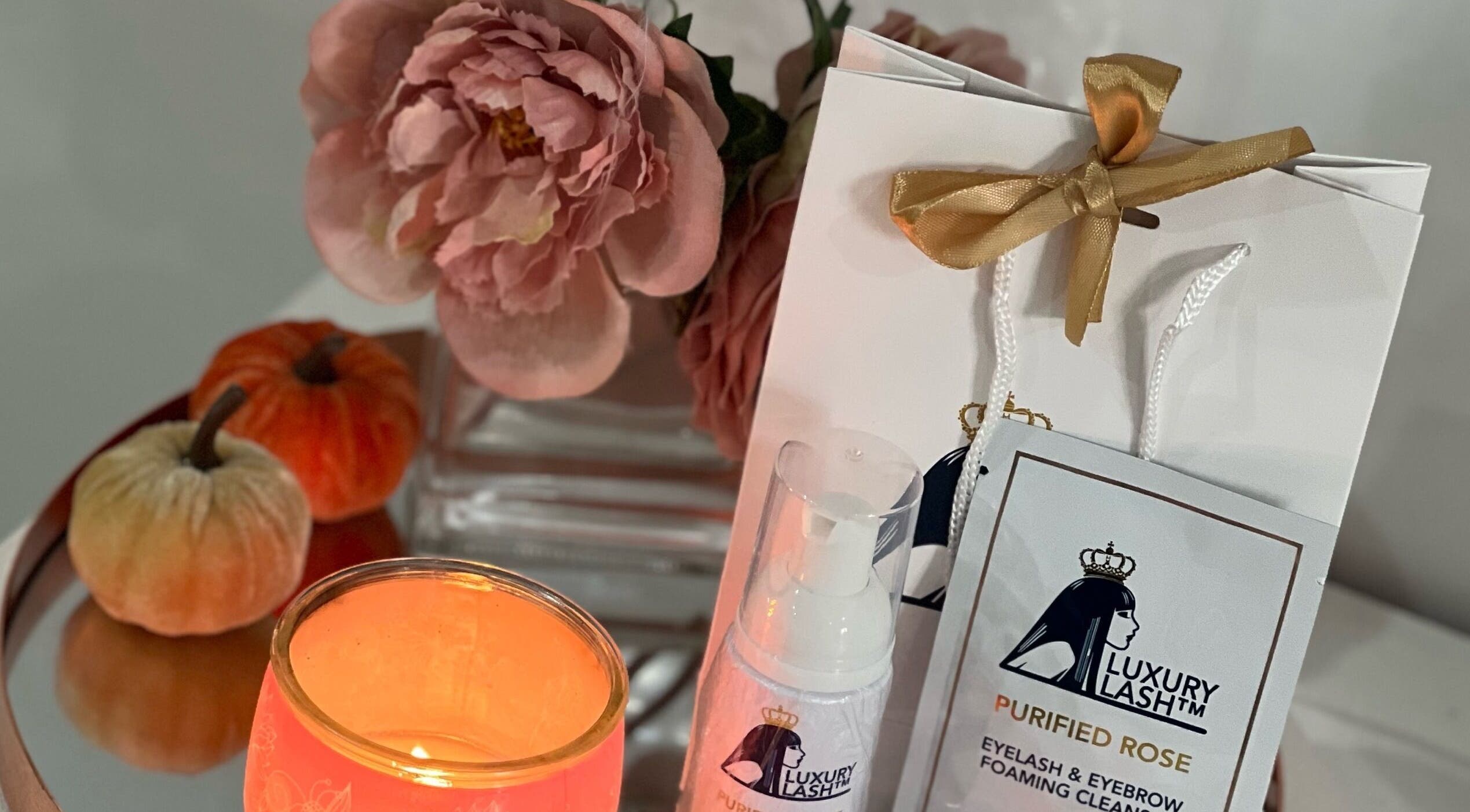 Elegant display at Lashed By Kate, Harworth, England, GB featuring Luxury Lash products with autumn accents.