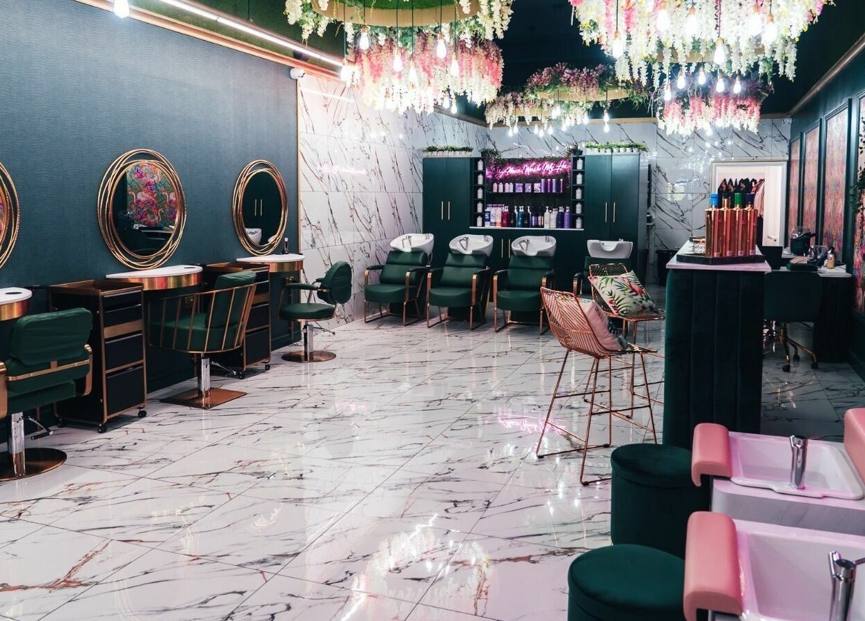 Elegant interior of Head Hunters Salon Pontefract, featuring stylish decor and modern salon stations in Pontefract, England, GB.