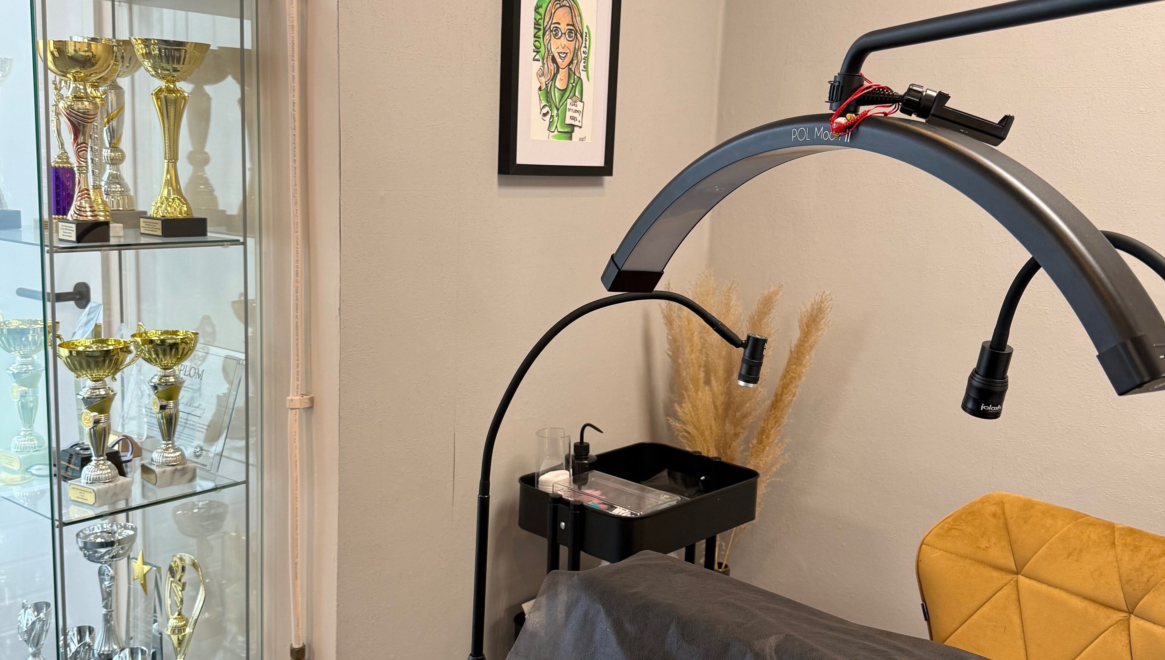 Interior of Nonka Lash and Brow Ilona Palinkiewicz in Heemskerk, Noord-holland, NL, featuring awards and equipment.