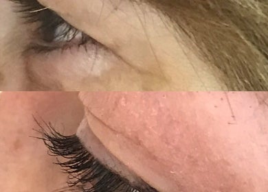 Before and after eyelash treatment at Lucy Nichols Beauty and Aesthetic in Norwich, England, GB.