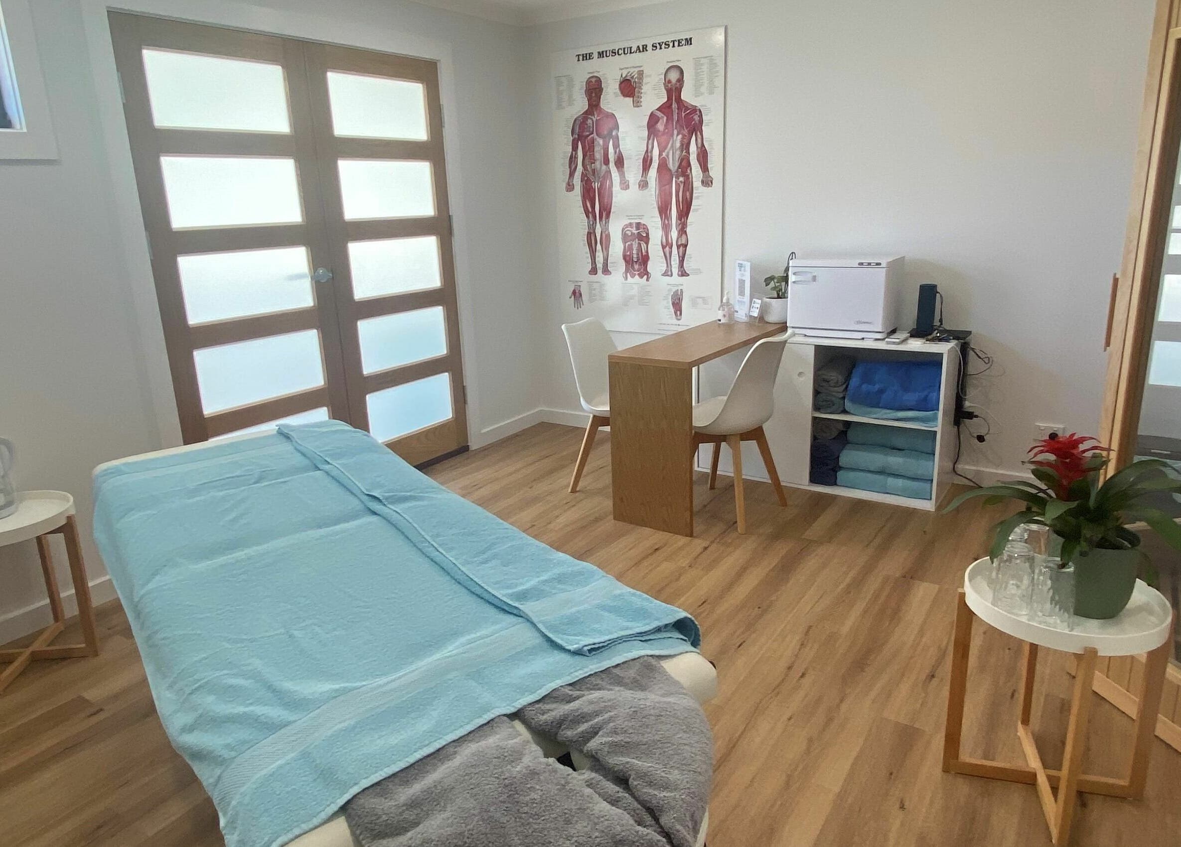 Serene massage room at The Massage Shed, Wodonga, Victoria, AU, with a soothing setup and relaxation decor.
