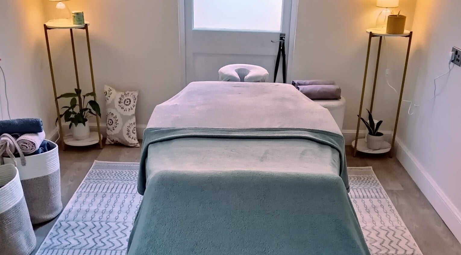 Serene massage room at Renew Massage Therapies, Ottery Saint Mary, England, GB.
