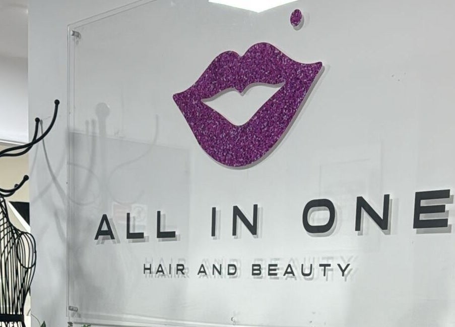 Entrance sign of All in One Worcester, a beauty and wellness venue in Worcester, England, GB.