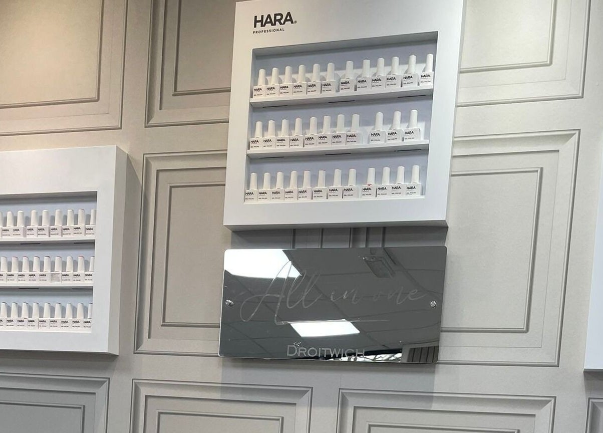 Nail polish display at All in One (Droitwich), Droitwich Spa, England, GB.