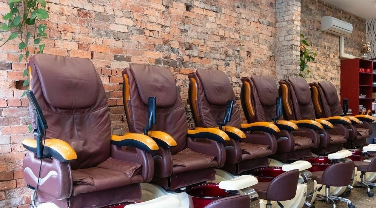 Luxurious pedicure chairs at Tips and Toes - Fitzroy, Melbourne, Victoria, AU, offering a relaxing atmosphere.