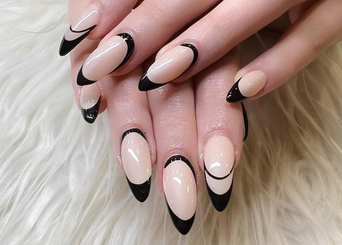 Elegant black-tipped nails at Coco Nails in Melbourne, Victoria, AU.