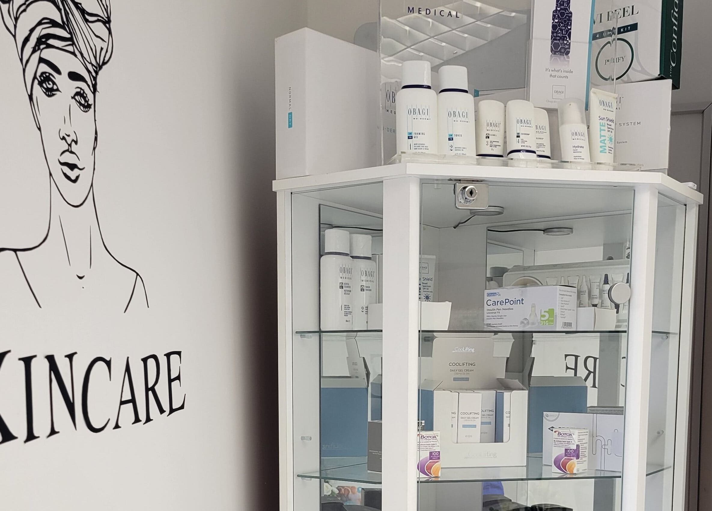 Product display at Laserlite Aesthetic Clinic, Croydon, England, GB, showcasing premium skincare treatments.