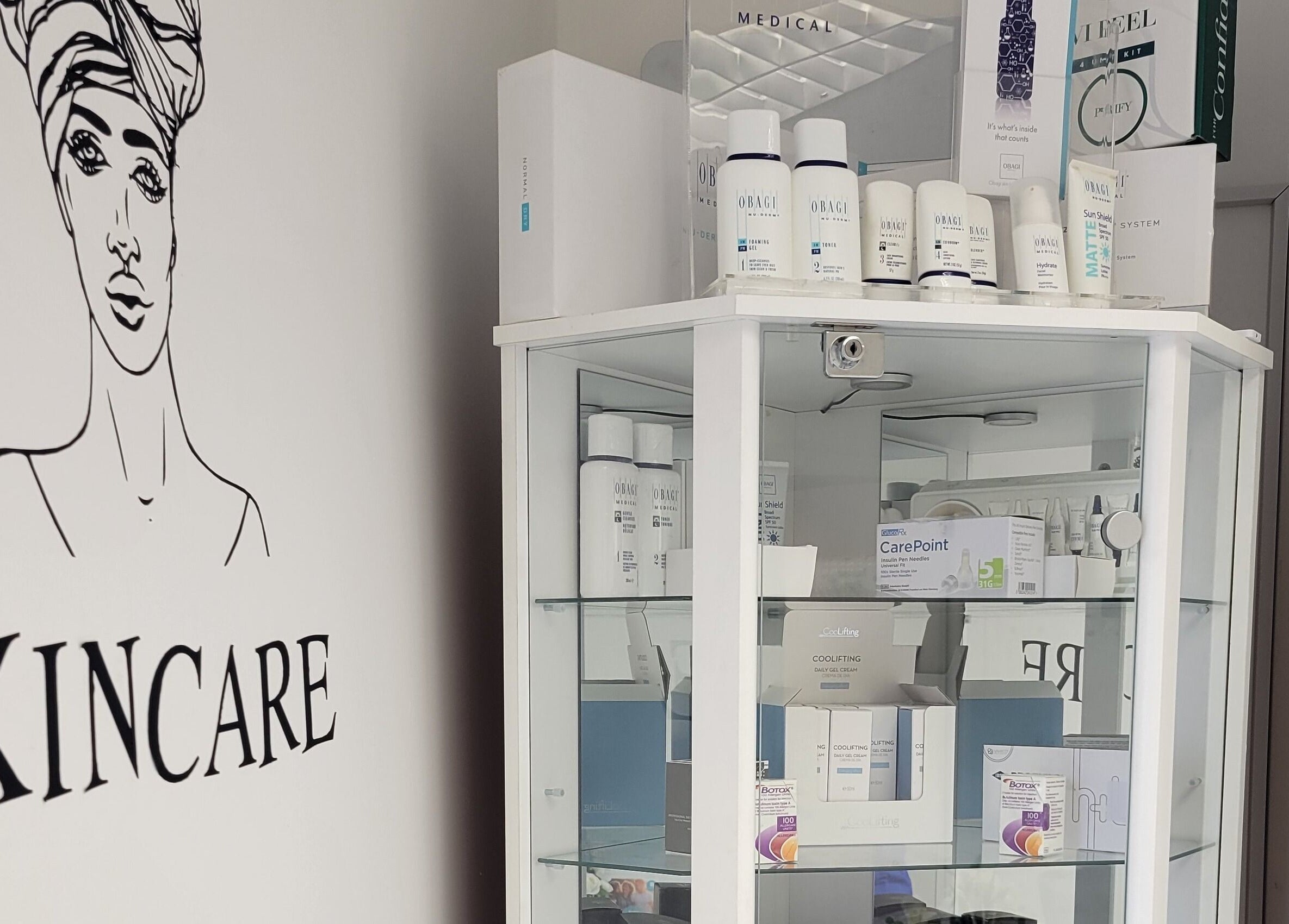 Product display at Laserlite Aesthetic Clinic, Croydon, England, GB, showcasing premium skincare treatments.