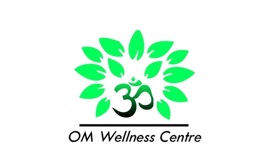 Green leaf and Om symbol logo of OM Wellness Spa in Bridgetown, Saint Michael, BB.