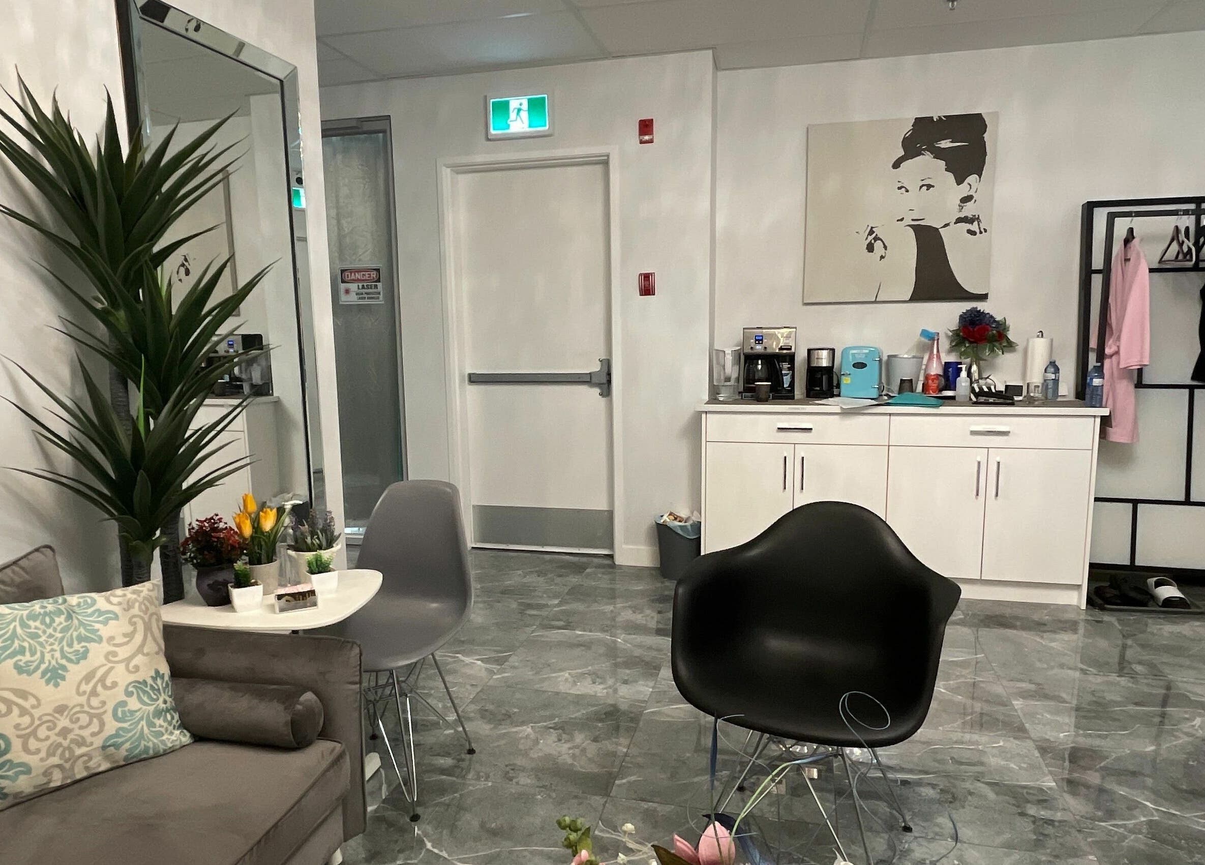 K-BTS Main Shop's stylish lounge with modern decor and seating in Calgary, Alberta, CA.