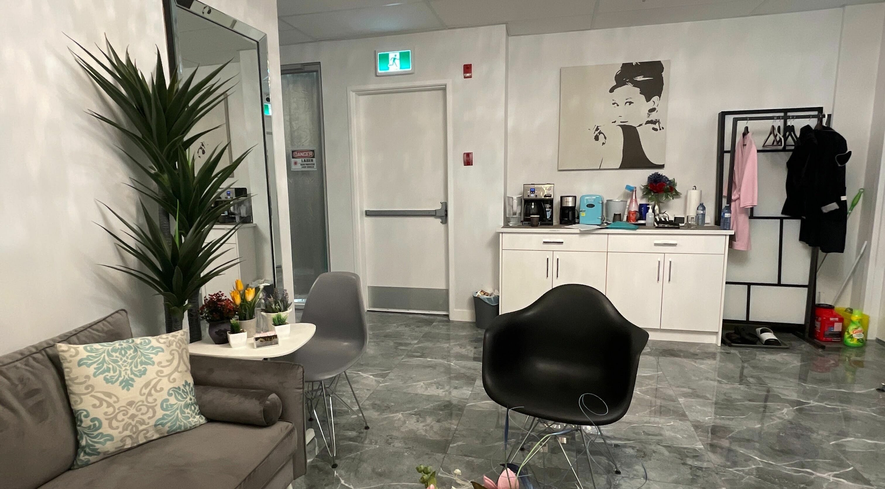 K-BTS Main Shop's stylish lounge with modern decor and seating in Calgary, Alberta, CA.