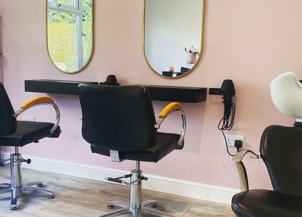 Modern salon chairs and mirrors at The Salon at No.3, Gloucester, England, GB, showcasing stylish design.