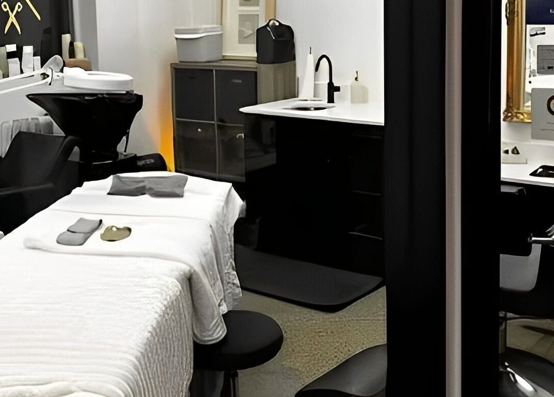 Luxurious treatment room at Skin and Scissors Beauty Studio, Orange, California, US.