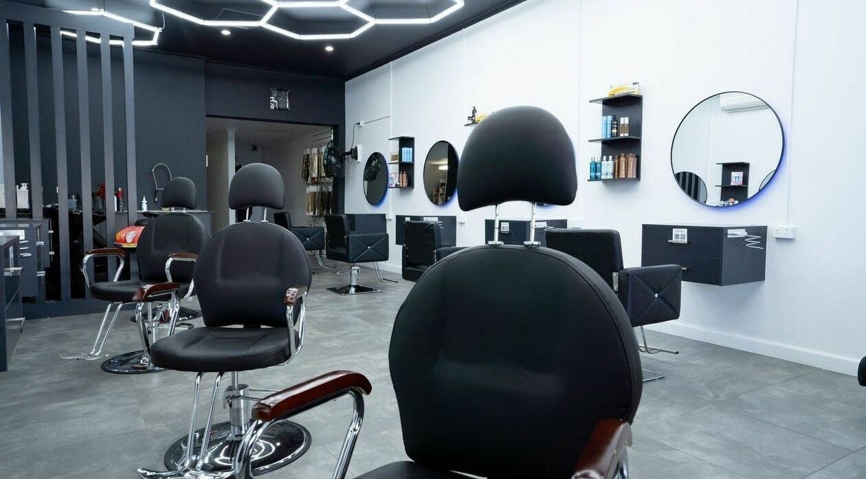Modern styling chairs at 3 Points Hair Extensions and Barbering, Melbourne, Victoria, AU.