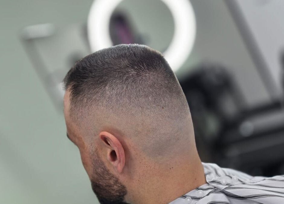 Close-up of a fresh fade haircut at Gentlemen's Barbers Hamilton, Hamilton, Waikato, NZ barber chair.
