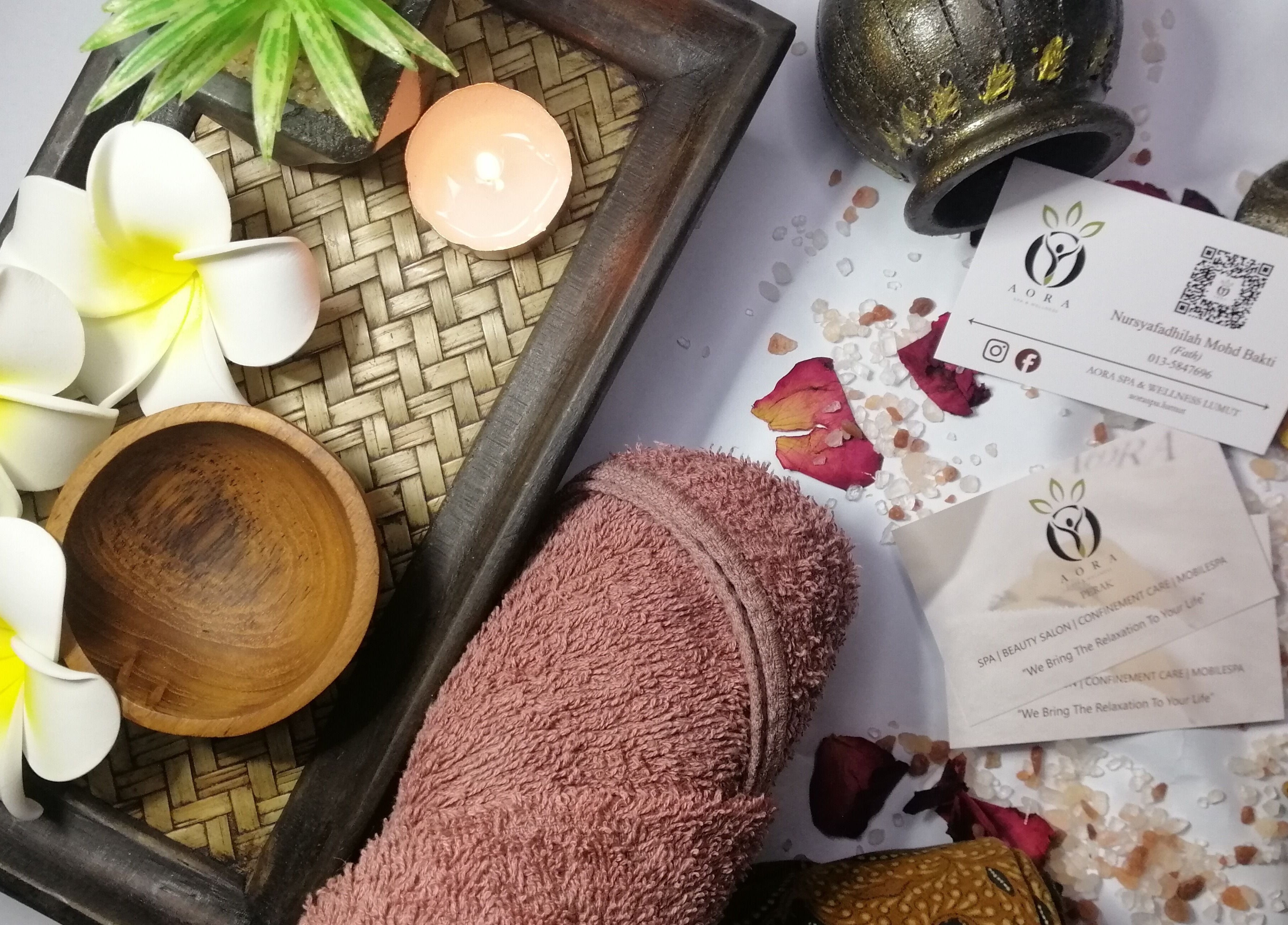 Aora Spa and Wellness - Lumut displays relaxation items like candles and flowers in Lumut, Perak, MY.